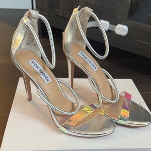 Steve Madden Metallic Silver Heels with Iridescent Straps